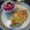 Leek and cheese quiche Quiche with red cabbage salad